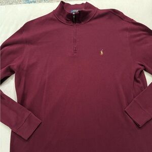 Polo Ralph Lauren Rib Sweater Mens XLT  Burgundy 1/4 Zip Mock Neck Pullover E52